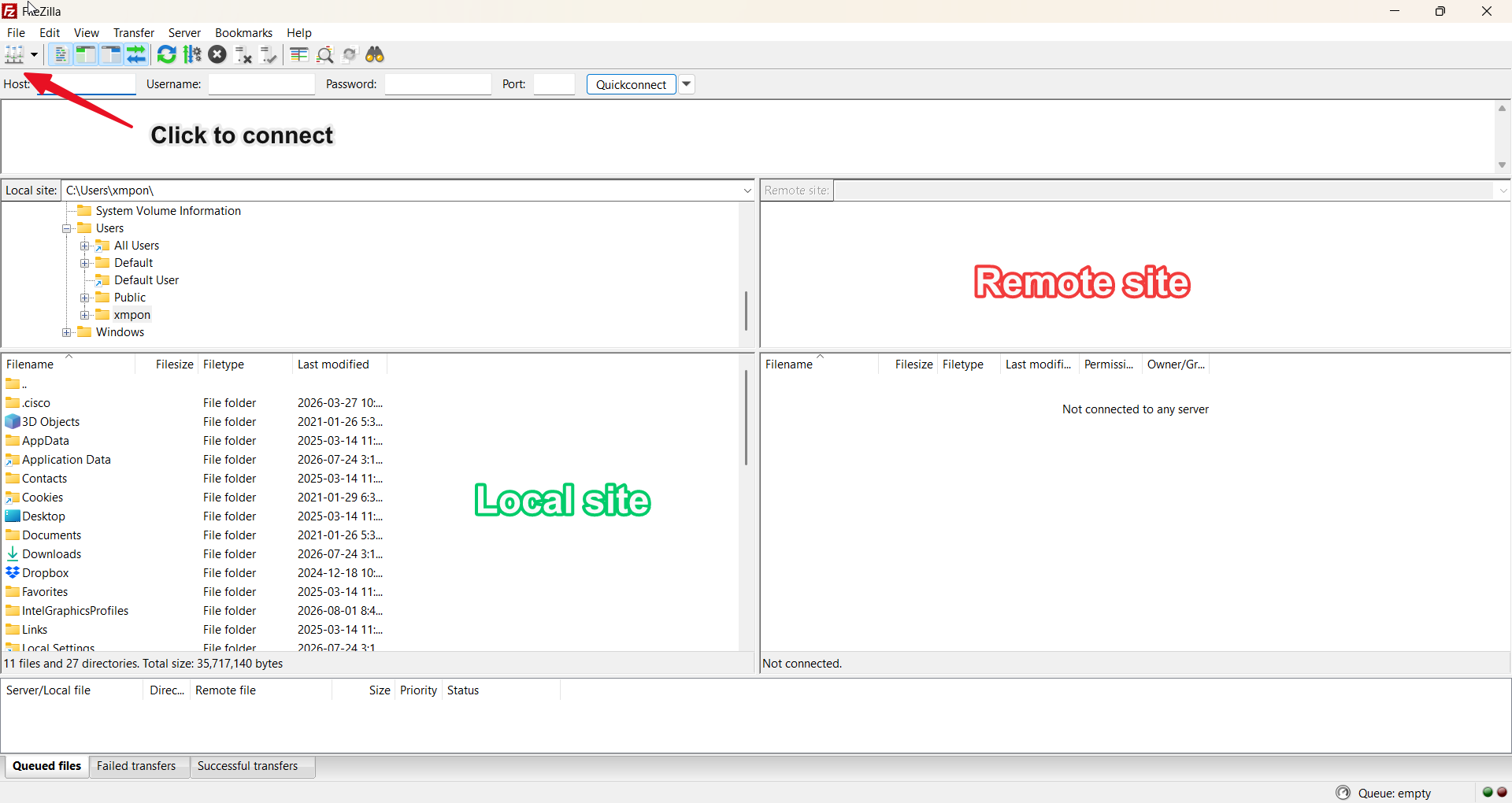 FileZilla main window